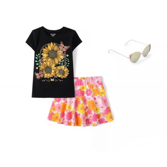 NWT: Girls Flower Print Skort- Fushsia/ Multicolored - Picture 3 of 6